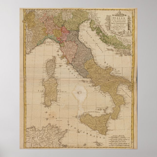 Affiche Carte de l'Italie 1790 (Devant)