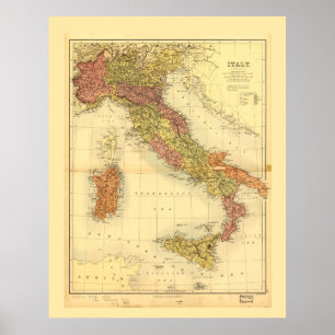 Affiche Carte de l'Italie (1890)