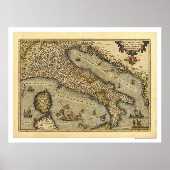 Affiche Carte de l'Italie par Ortelius 1570 (Devant)