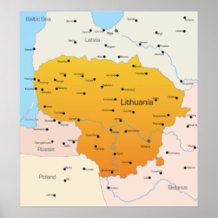 Affiche Carte De Lituanie