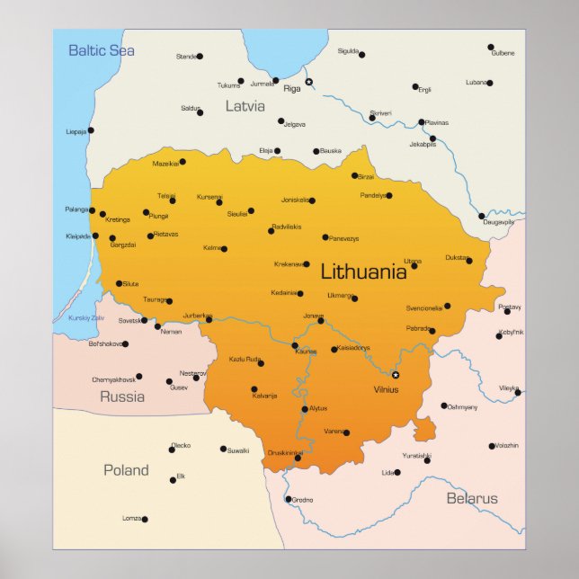 Affiche Carte De Lituanie (Devant)