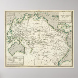 Affiche Carte de l'océan Pacifique