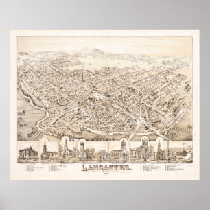 Affiche Carte de l'OH Lancaster Vintage (1885)