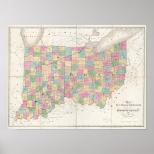 Affiche Carte de l'Ohio et de l'Indiana