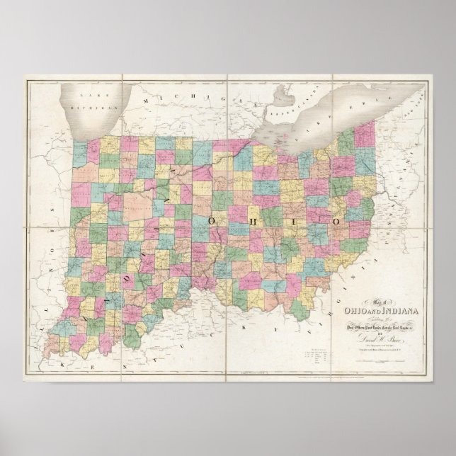 Affiche Carte de l'Ohio et de l'Indiana (Devant)