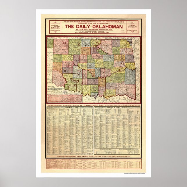 Affiche Carte de l'Oklahoma et territoire indien 1905 (Devant)