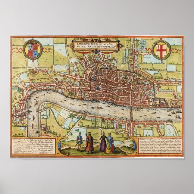 Affiche Carte de Londres 1572 (Devant)