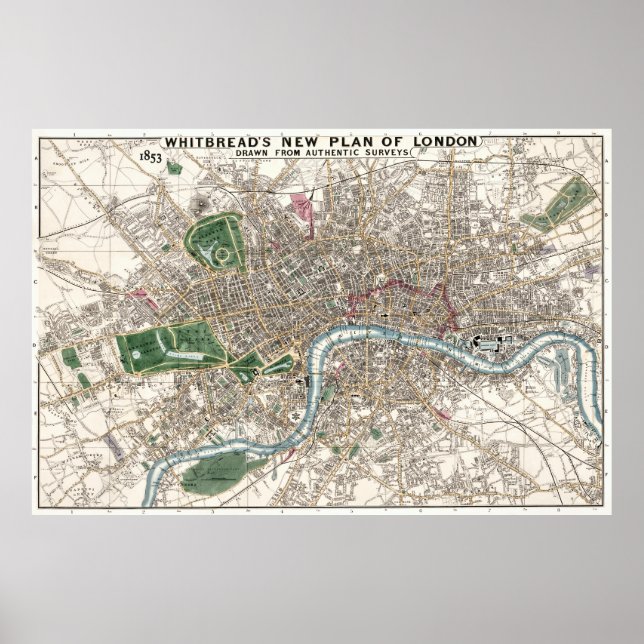 Affiche Carte de LONDRES de Whitebread 1853 (Devant)