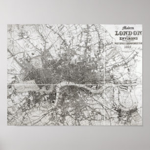 Affiche Carte de Londres moderne et de ses environs, 1854