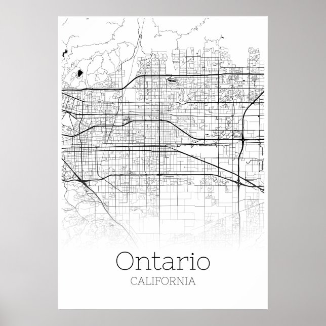 Affiche Carte de l'Ontario - Californie - Carte de la vill (Devant)