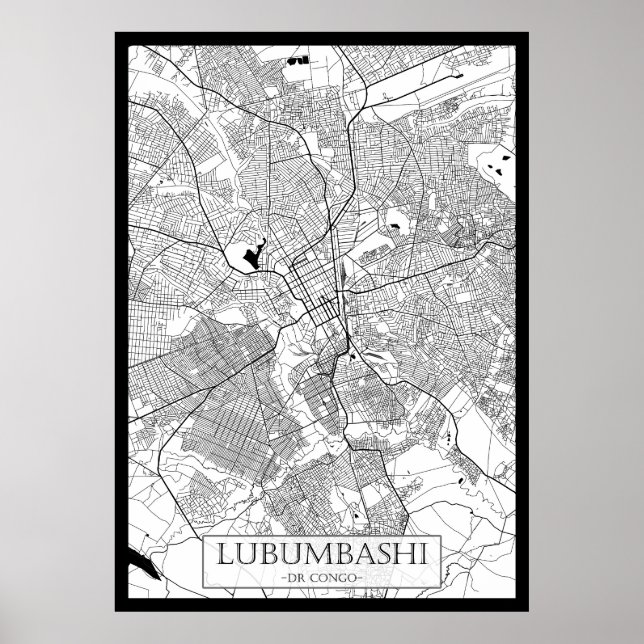 Affiche Carte de Lubumbashi RD Congo (Devant)