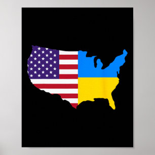 Affiche Carte de l'Ukraine États-Unis Drapeau américain uk