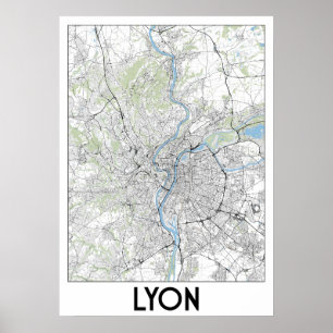 Affiche Carte de Lyon, France
