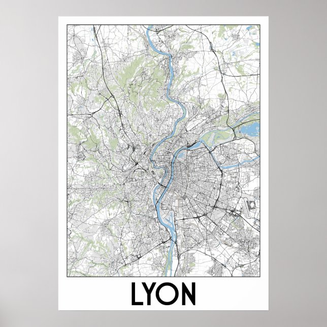 Affiche Carte de Lyon, France (Devant)
