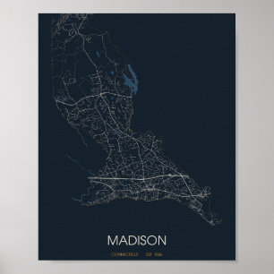 Affiche Carte de Madison Connecticut (la nuit)