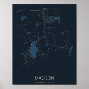Affiche Carte de Madison, New Hampshire (la nuit)