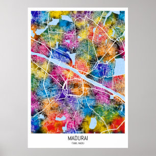 Affiche Carte de Madurai Tamil Nadu