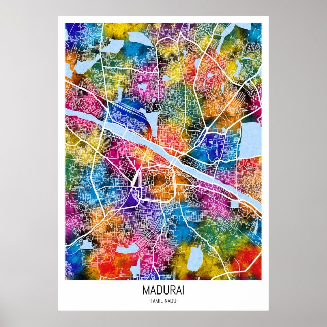 Affiche Carte de Madurai Tamil Nadu (Devant)