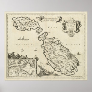 Affiche Carte de Malte vintage (1698)