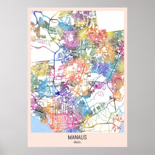 Affiche Carte de Manaus Brésil