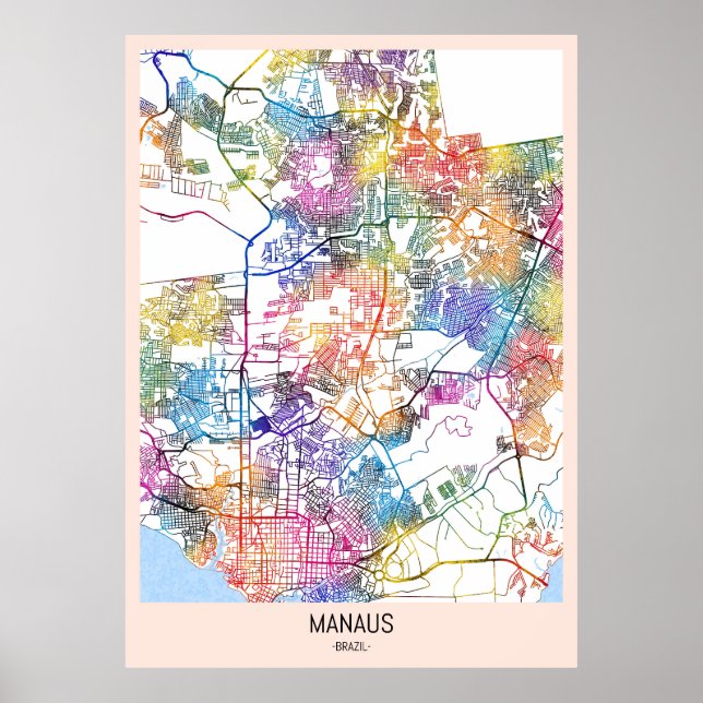 Affiche Carte de Manaus Brésil (Devant)