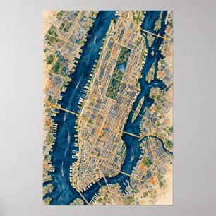 Affiche Carte de Manhattan New York vue aérienne décoratio