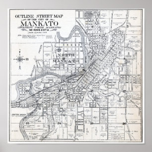 Affiche Carte de Mankato Minnesota 1914