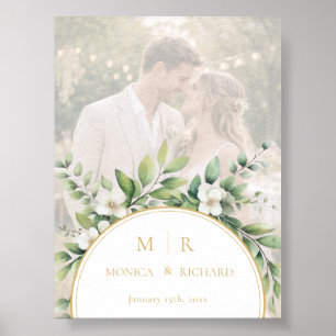 Affiche Carte de mariage à monogramme botanique vert sauge