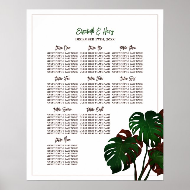 Affiche Carte de mariage de Monstera Beach Tropical (Devant)