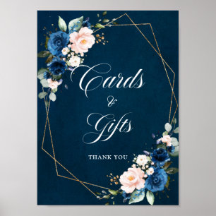 Affiche Carte de mariage et cadeaux géométriques bleu bleu