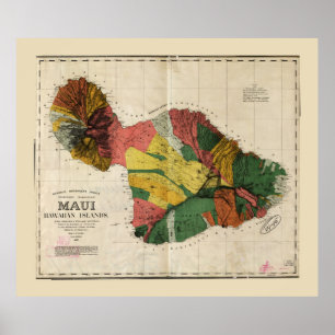 Affiche Carte de Maui, Hawaiian Island (1885)