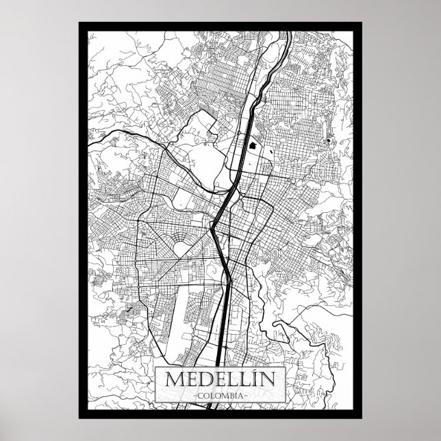 Affiche Carte de Medellín Colombie (Devant)
