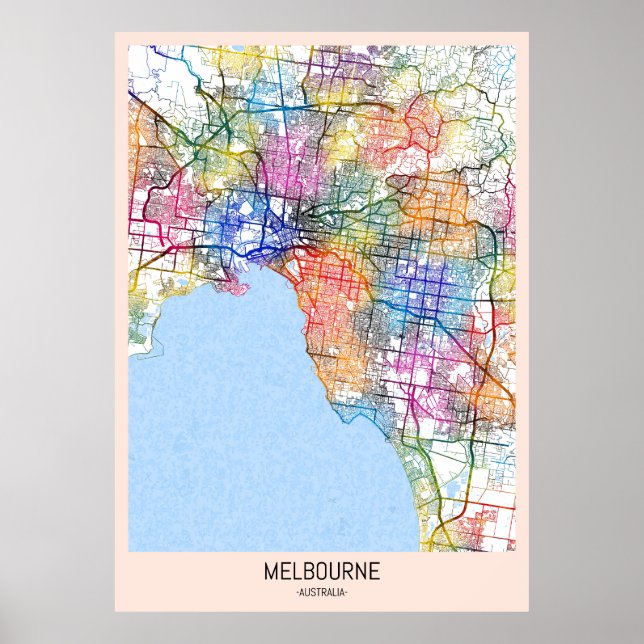 Affiche Carte de Melbourne Australia City (Devant)