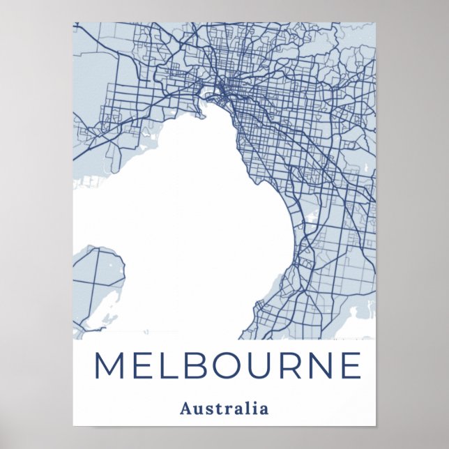 Affiche Carte de Melbourne minimaliste Gris moderne Bleu (Devant)