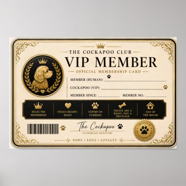 Affiche Carte de membre personnalisée pour Cockapoo en cad (Devant)