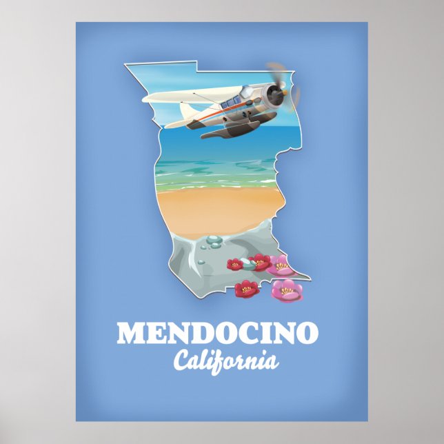 Affiche carte de Mendocino Californie (Devant)
