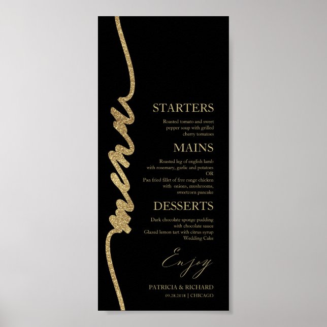 Affiche Carte de menu de mariage 4x9 imprimable pour assie (Devant)