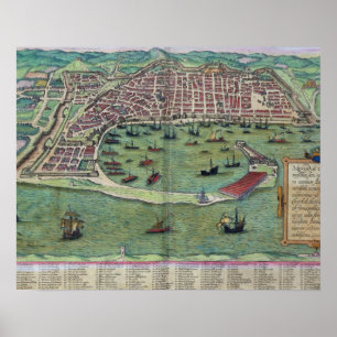 Affiche Carte de Messine, de "Civitates Orbis Terrarum"