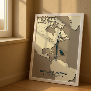 Affiche Carte de migration de Bunting Indigo - Vintage min