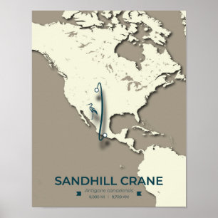 Affiche Carte de migration de la grue de Sandhill - Minima