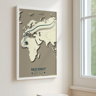 Affiche Carte de migration du noeud rouge - Oiseau Vintage