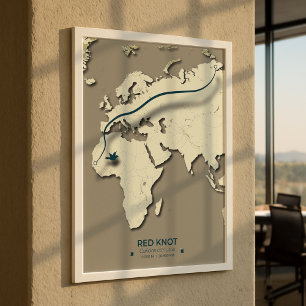 Affiche Carte de migration du noeud rouge - Oiseau Vintage