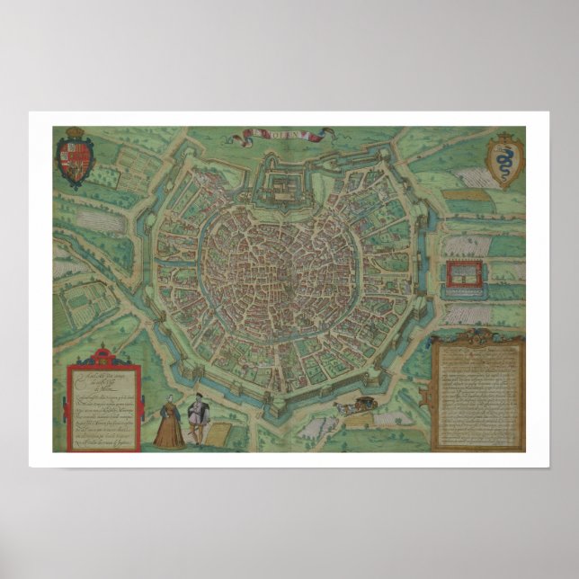 Affiche Carte de Milan, de 'Civitates Orbis Terrarum' par  (Devant)