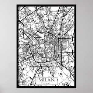 Affiche Carte de Milan Italie