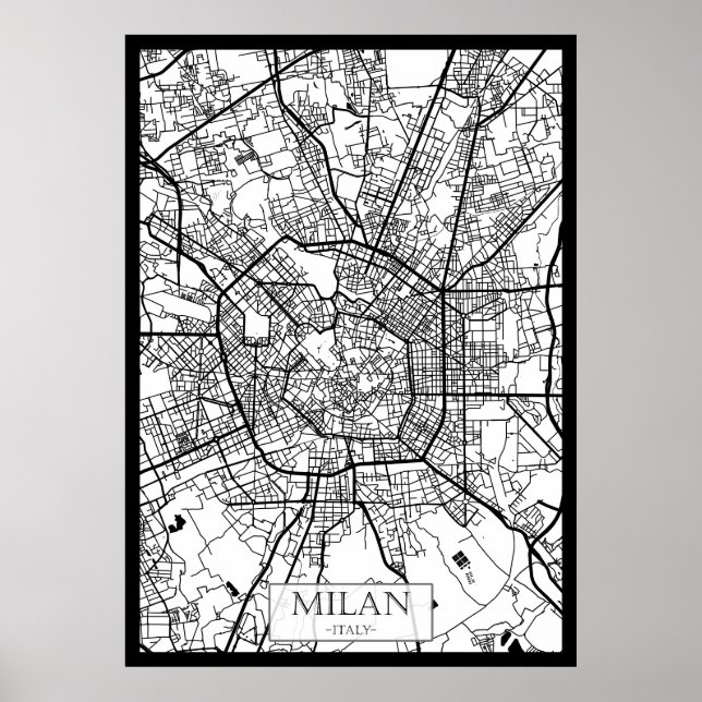 Affiche Carte de Milan Italie (Devant)