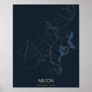 Affiche Carte de Milton, New Hampshire (la nuit)