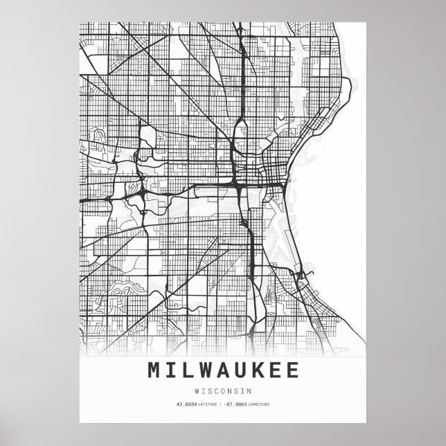 Affiche Carte de Milwaukee (Devant)