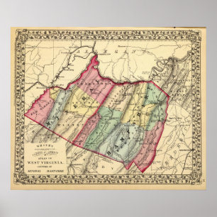 Affiche Carte de minerai, comtés du Hampshire