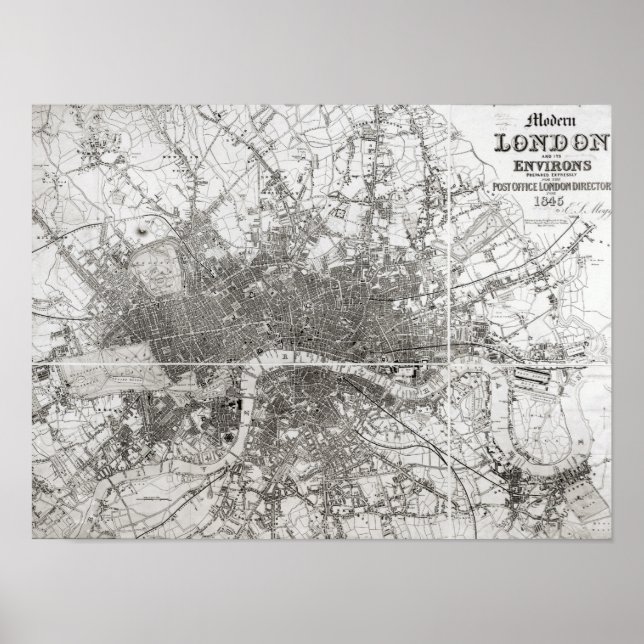 Affiche Carte de Modern Londres et ses Environs, 1854 (Devant)