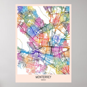 Affiche Carte de Monterrey Ville de Mexico